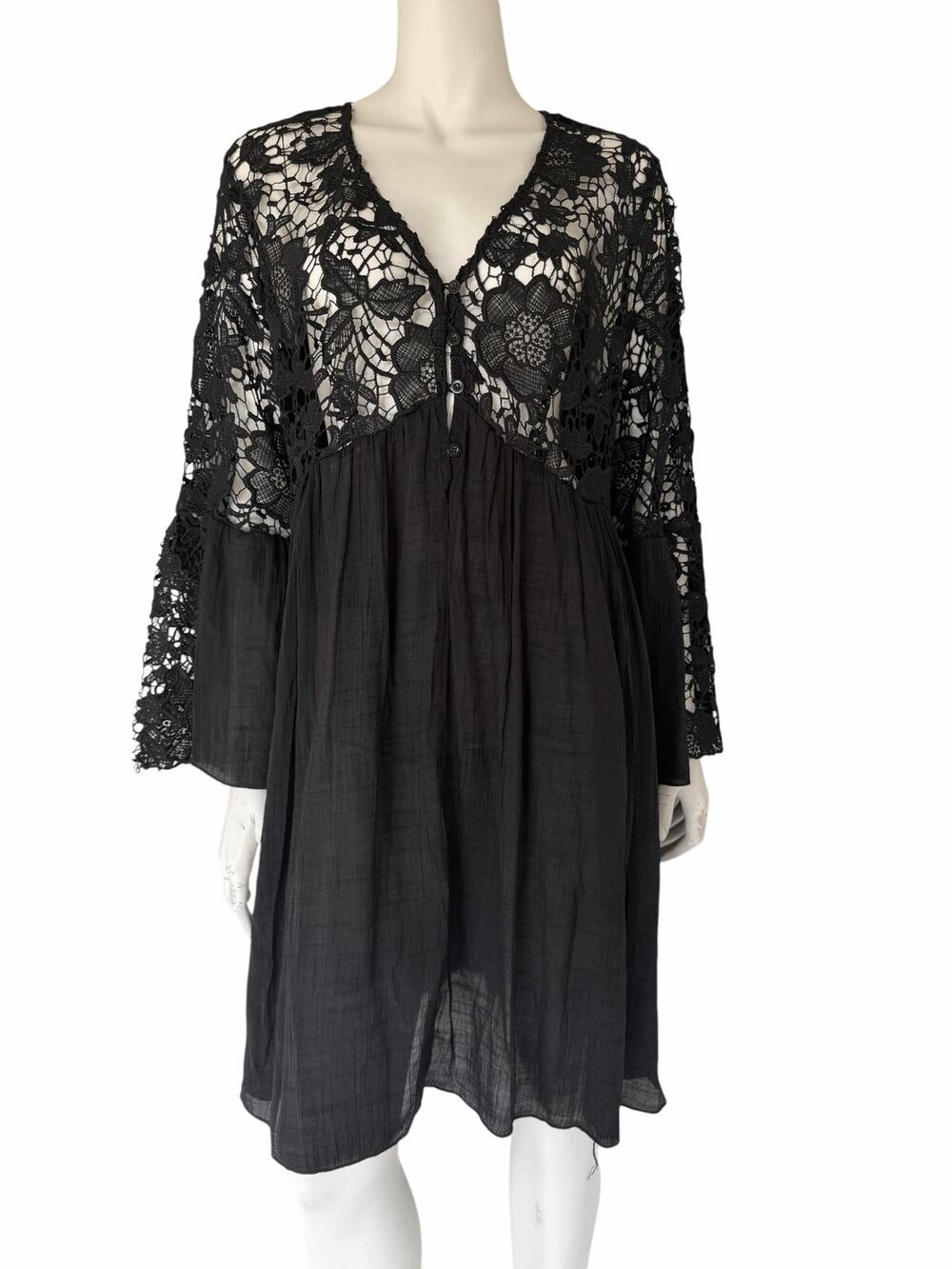 J Gee black lace bell sleeve dress, sz 1X